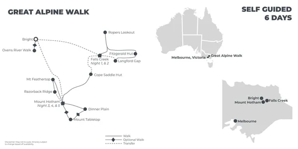 Great Alpine Walk - 6 Days route map