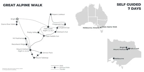Great Alpine Walk - 7 Days route map