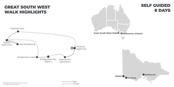 Great South West Walk Highlights - 6 Days route map