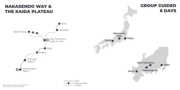 Nakasendo & The Kaida Plateau - 6 Days route map