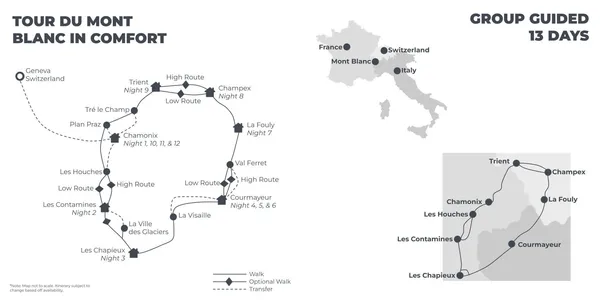 Tour du Mont Blanc In Comfort - 13 Days route map