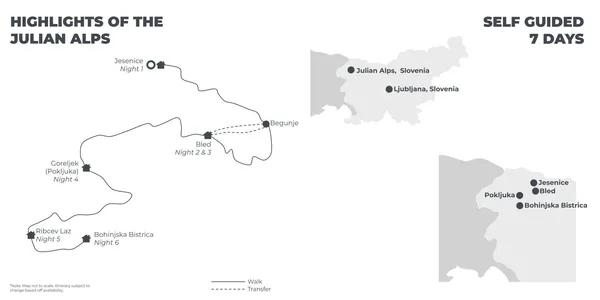 Highlights of the Julian Alps - 7 Days route map