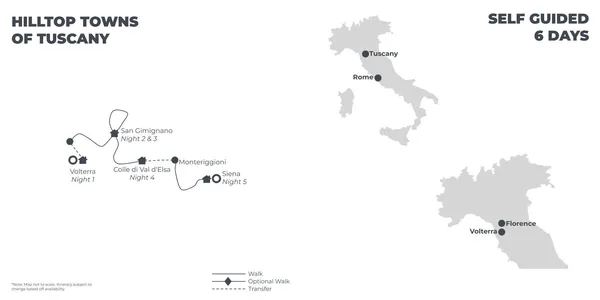 Hilltop Towns of Tuscany - 6 Days route map