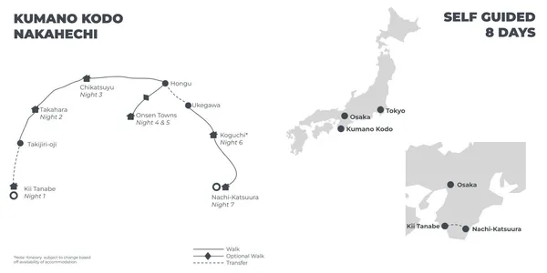 Kumano Kodo Nakahechi - 8 Days route map