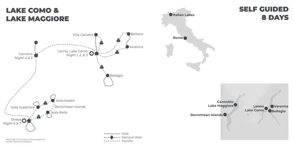 Lake Como and Lake Maggiore - 8 Days route map