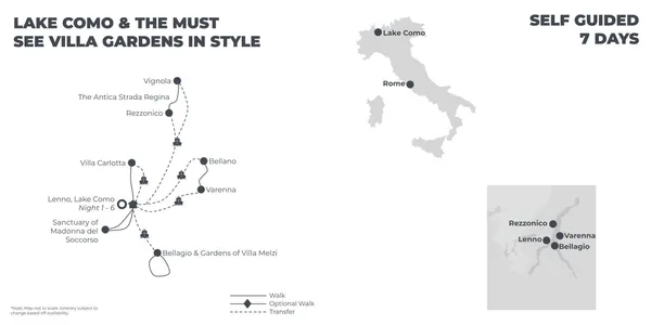 Lake Como & the must see Villa Gardens in Style - 7 Days route map