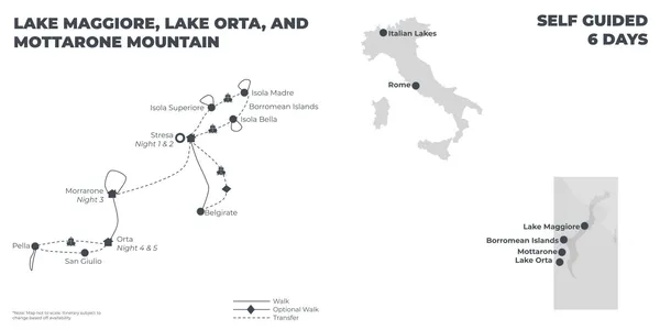 Lake Maggiore, Lake Orta and Mottarone Mountain - 6 Days route map