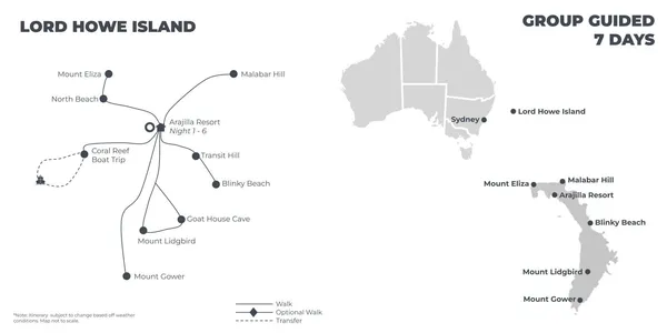 Lord Howe Island - 7 Days route map