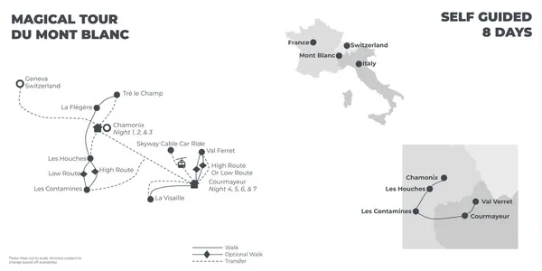 Magical Tour du Mont Blanc - 8 Days route map
