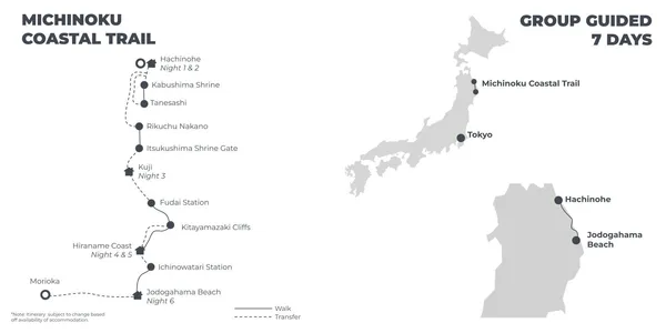 Michinoku Coastal Trail - 7 days route map
