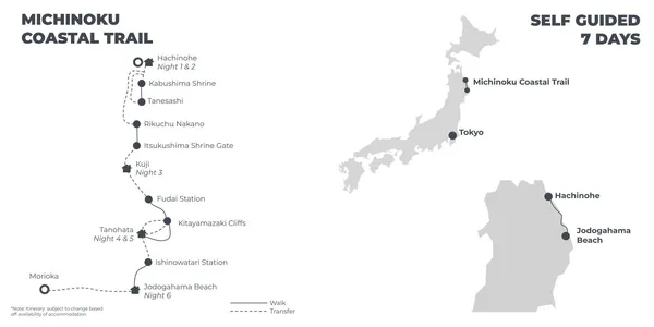 Michinoku Coastal Trail - 7 days route map