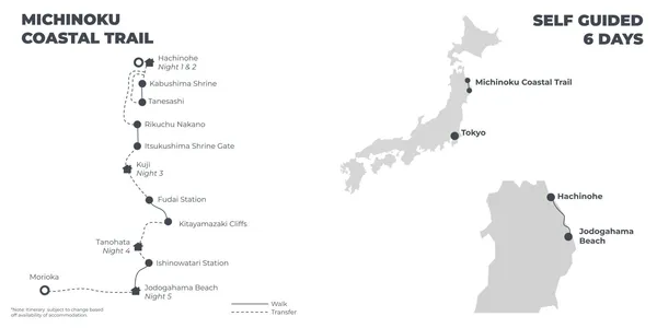 Michinoku Coastal Trail - 6 days route map