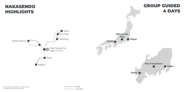 Nakasendo Highlights - 4 Days route map