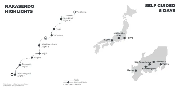 Nakasendo Highlights - 5 Days route map