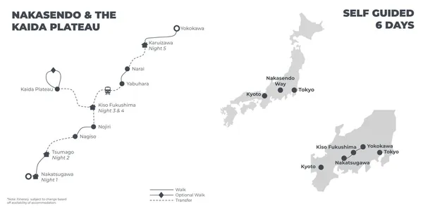 Nakasendo & the Kaida Plateau - 6 Days route map