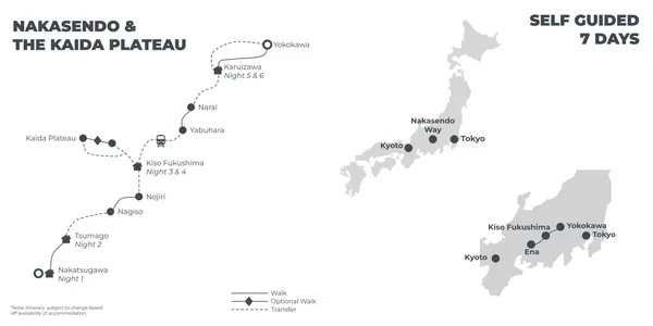 Nakasendo & the Kaida Plateau - 7 Days route map