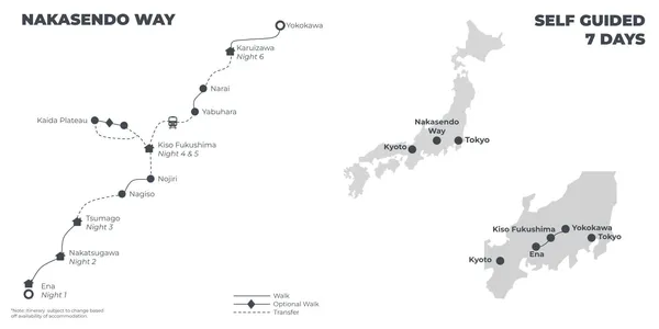 Nakasendo Way - 7 Days route map