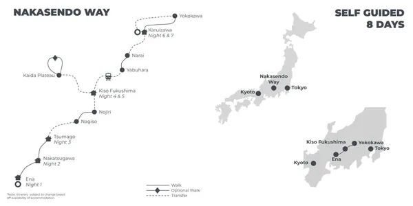 Nakasendo Way - 8 Days route map