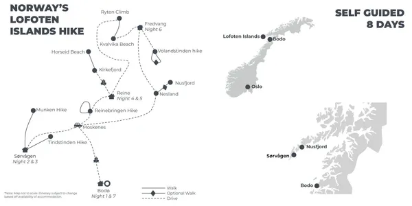Norway's Lofoten Islands Hike - 8 Days route map