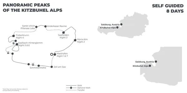 Panoramic Peaks of the Kitzbuhel Alps - 8 days route map