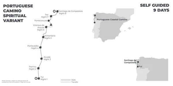 Portuguese Camino Spiritual Variant - 9 Days route map