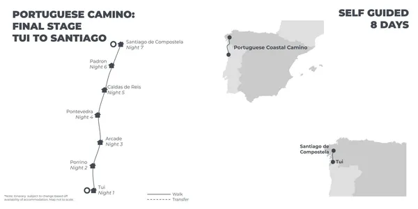 Portuguese Camino: Tui to Santiago - the Final Stage - 8 Days route map