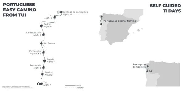 Portuguese Easy Camino from Tui - 11 Days route map