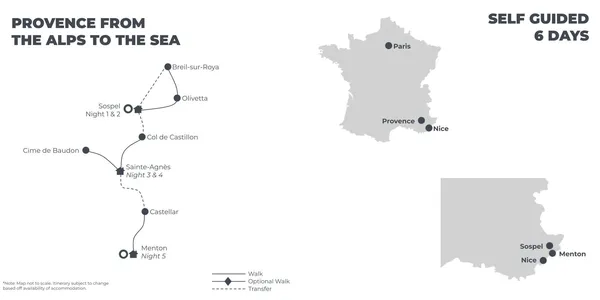 Provence From the Alps to the Sea - 6 Days route map