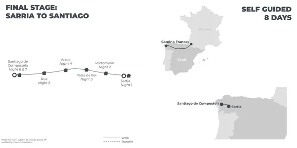 Camino, Final Stage: Sarria to Santiago - 8 Days route map