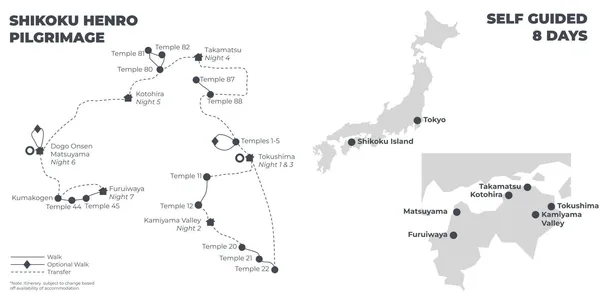 Shikoku Pilgrimage - 8 Days route map