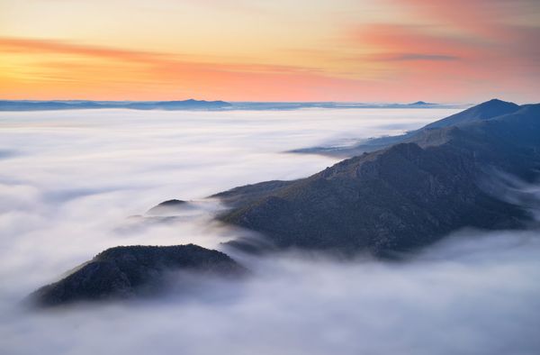 Sunrise as seen atop Boroka Lookout in the Grampians National Park in Victoria, Australia.