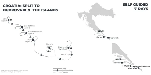 Croatia: Split to Dubrovnik and the Islands - 7 Days route map