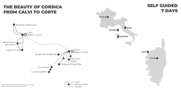 The Beauty of Corsica from Calvi to Corte - 7 Days route map