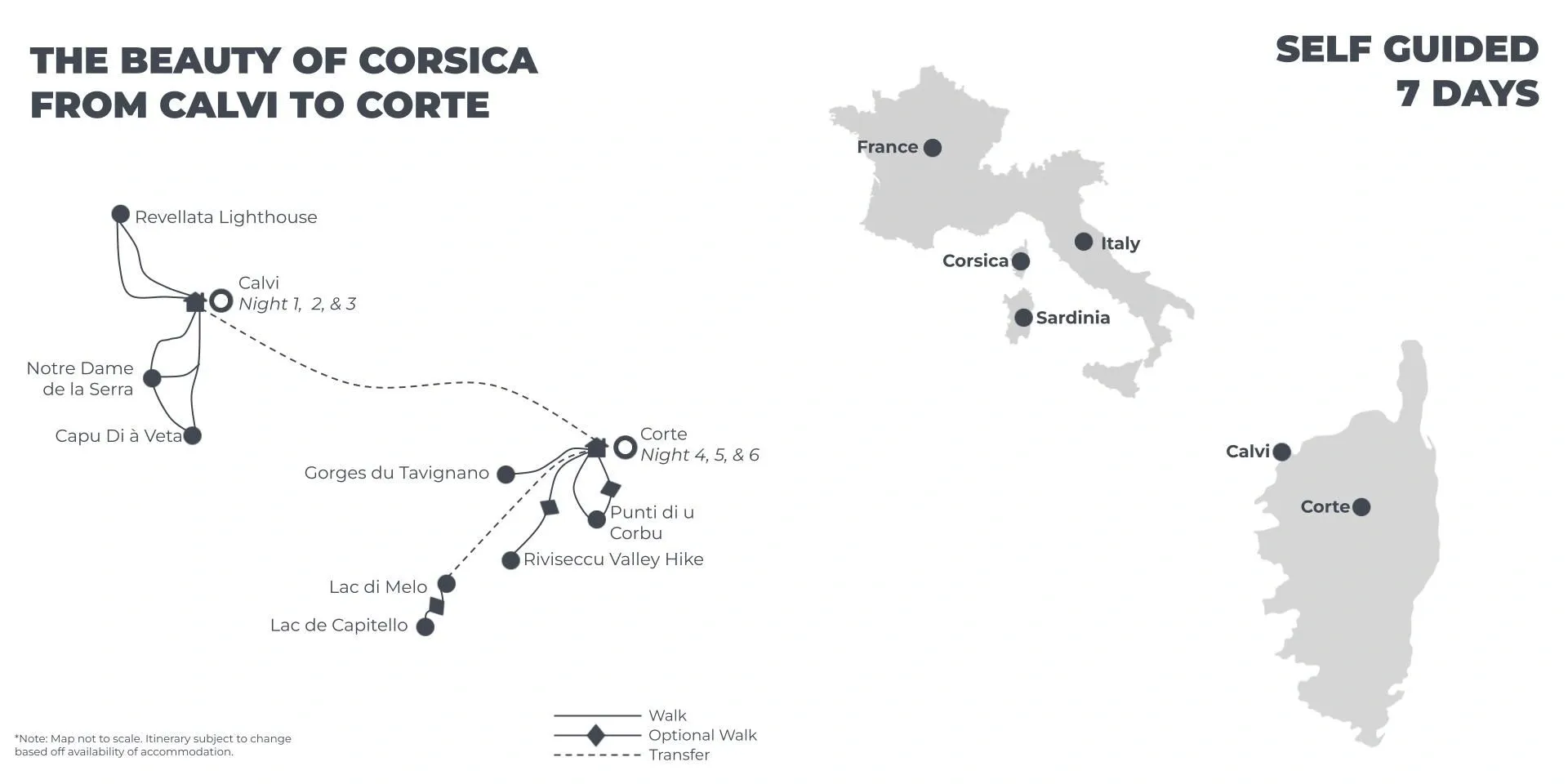 The Beauty of Corsica from Calvi to Corte - 7 Days route map