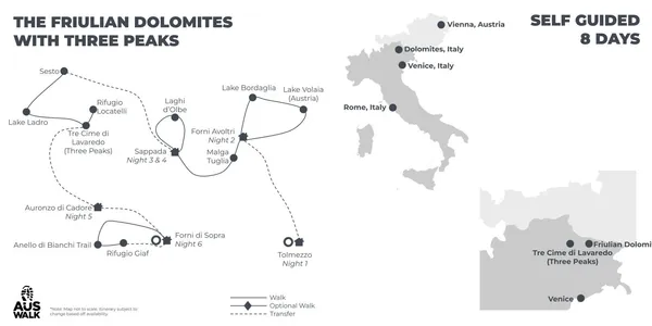 The Friulian Dolomites with Three Peaks - 7 days route map
