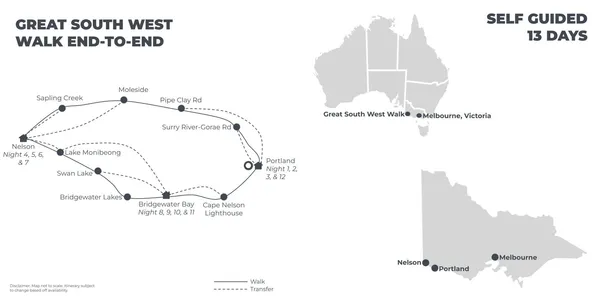 Great South West Walk End-to-End - 13 Days route map