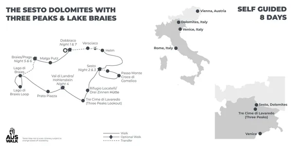 The Sesto Dolomites with Three Peaks & Lake Braies - 8 days route map