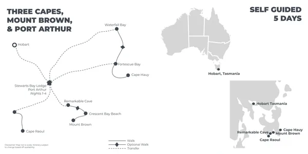 Three Capes, Mount Brown and Port Arthur in Style - 5 Days route map
