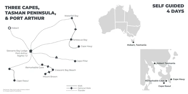 Three Capes, Tasman Peninsula and Port Arthur in Style - 4 Days route map