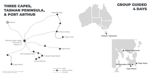 Three Capes Walk, Tasman Peninsula - 4 Days route map