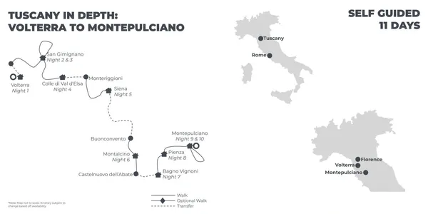 Tuscany in Depth: Volterra to Montepulciano - 11 Days route map