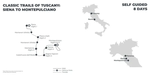 Classic Trails of Tuscany: Siena to Montepulciano - 8 Days route map