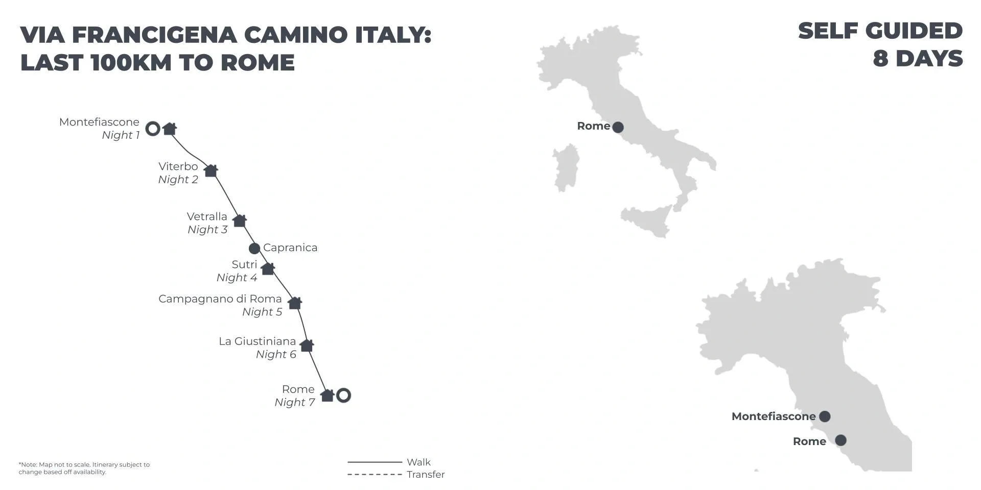 Via Francigena Camino Italy: Last 100km to Rome - 8 Days route map