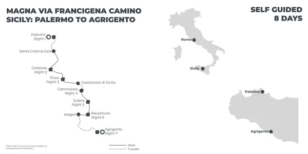 Magna Via Francigena Camino Sicily: Palermo to Agrigento - 8 Days route map