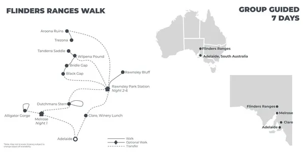 Flinders Ranges Walk - 7 Days route map