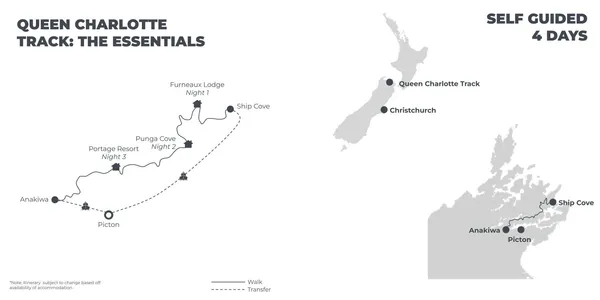 Queen Charlotte Track: The Essentials - 4 Days route map