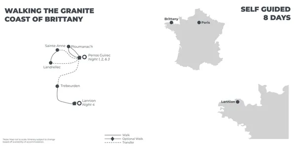 Walking the Granite Coast of Brittany - 5 days route map