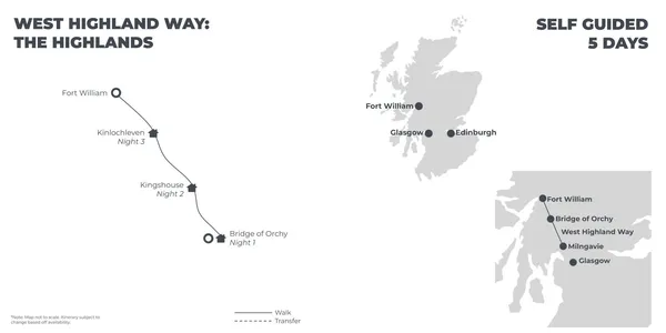 West Highland Way: The Highlands - 3&4 Star B&B's- 5 Days route map
