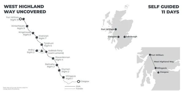 West Highland Way Uncovered: 3 Star B&B's - 11 Days route map
